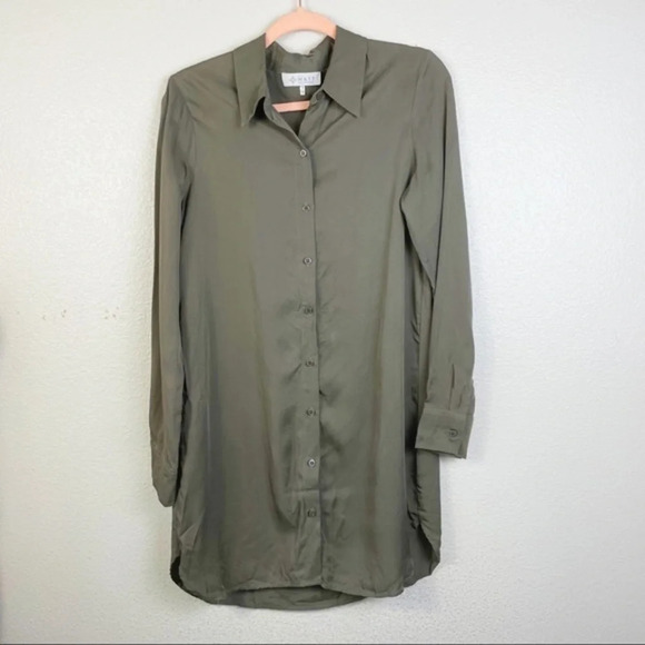 WAYF Olive‎ Green Long Sleeve Button Down Dress Small - Picture 1 of 12